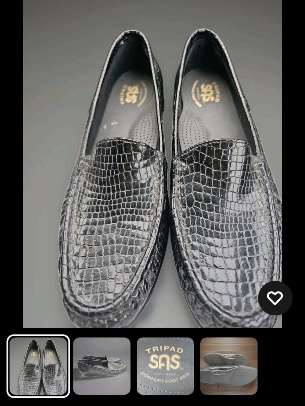 SAS Black Croc-Embossed Slip-On Loafers